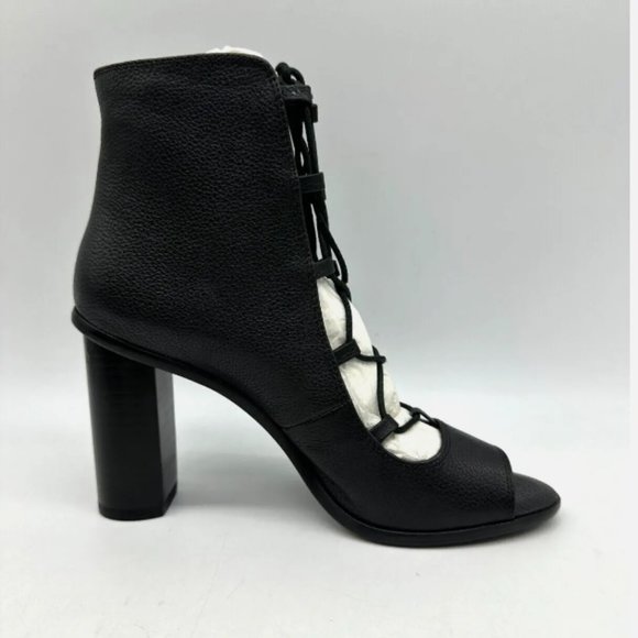 Joie Cordelia Black Leather Lace Up Peep Toe Ankle Boots Heels Sz 8 M Block Heel - Picture 9 of 10